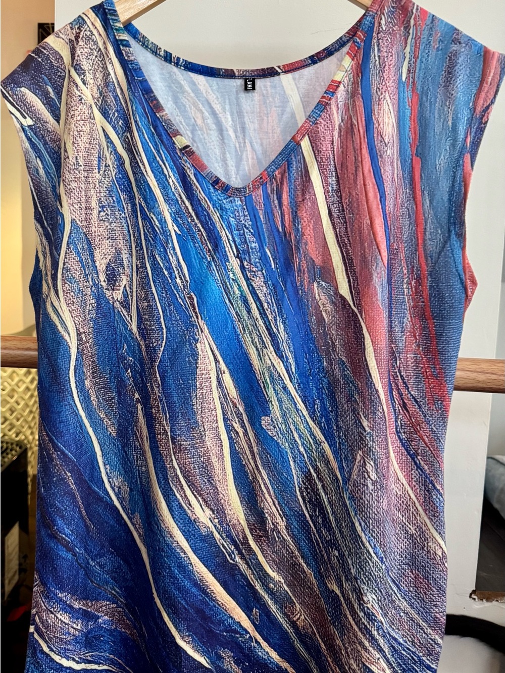 Artistic Blue Multi V-Neck Women’s Top